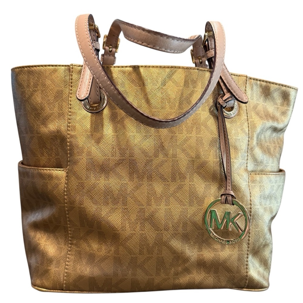 Michael Kors Jet Set tote bag metallic gold purse signature logo